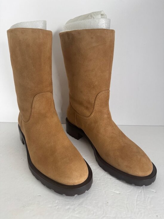 Women New Stuart Weitzman Taina Chill Tan Lined Suede Mid-Calf Boots US 6 EU 36.5